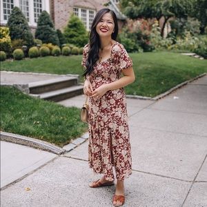 Floral Midi Dress in Rust and Cream